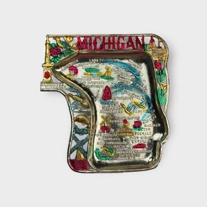 VTG Michigan Souvenir Ash Tray/Trinket Dish Metal Colorful Made in Japan